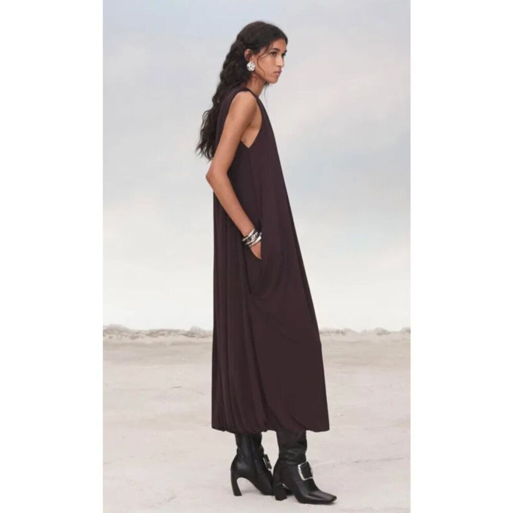 Zara ZW Womens Long Balloon Dress M Purple Halter Neck Sleeveless 8523/729 NWT